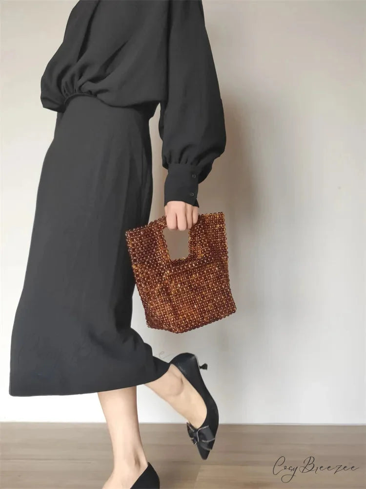 Vintage Handwoven Acrylic Square Clutch Gold / (20cm clutchbag-250126