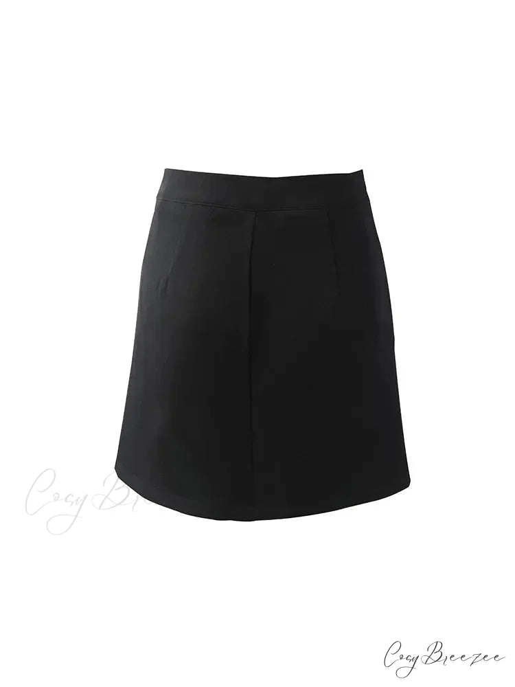 Vintage High Waist Slim Safe Front Slit Knit Korean A-Line Trendy Mini Skirt