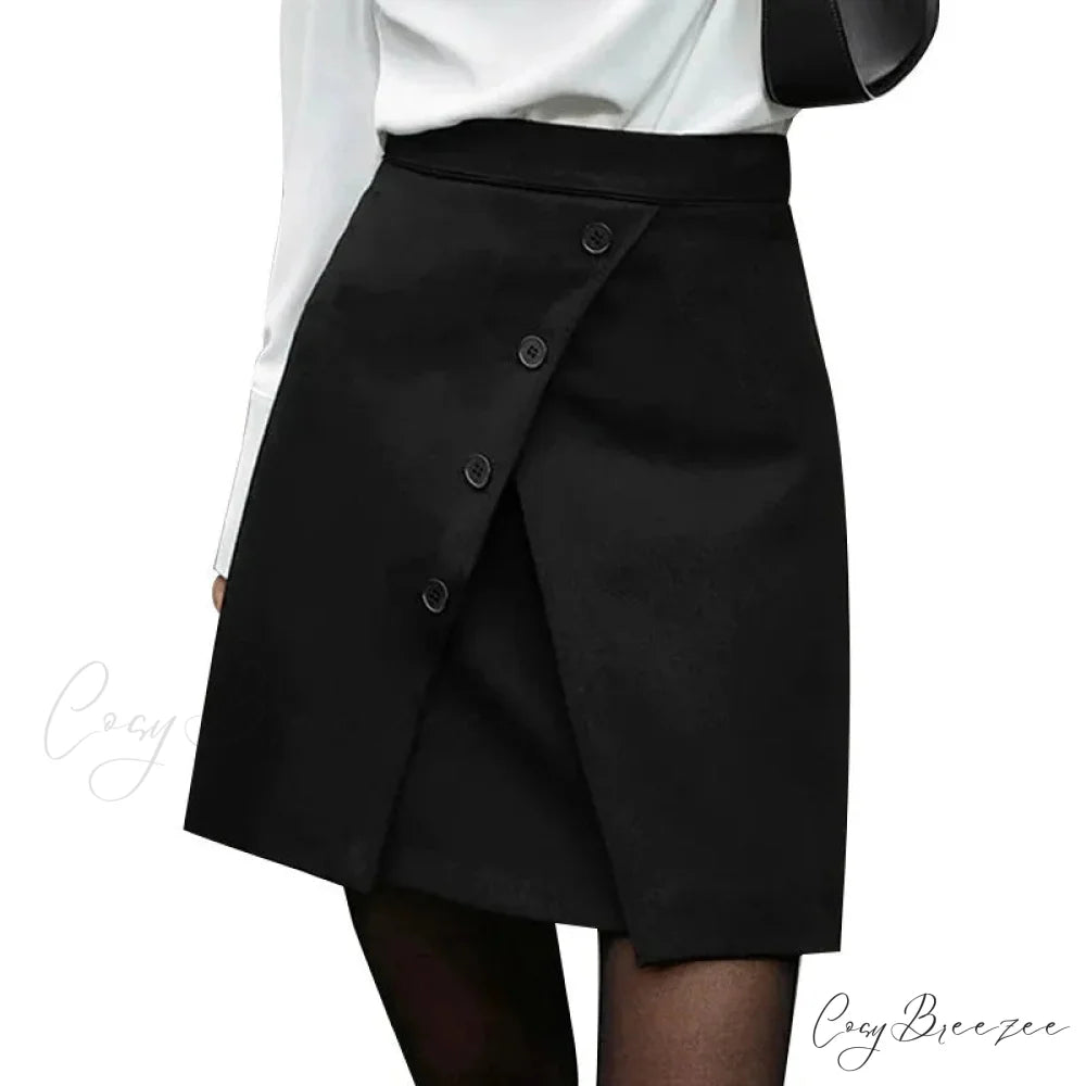 Vintage High Waist Slim Safe Front Slit Knit Korean A-Line Trendy Mini Skirt Black / S