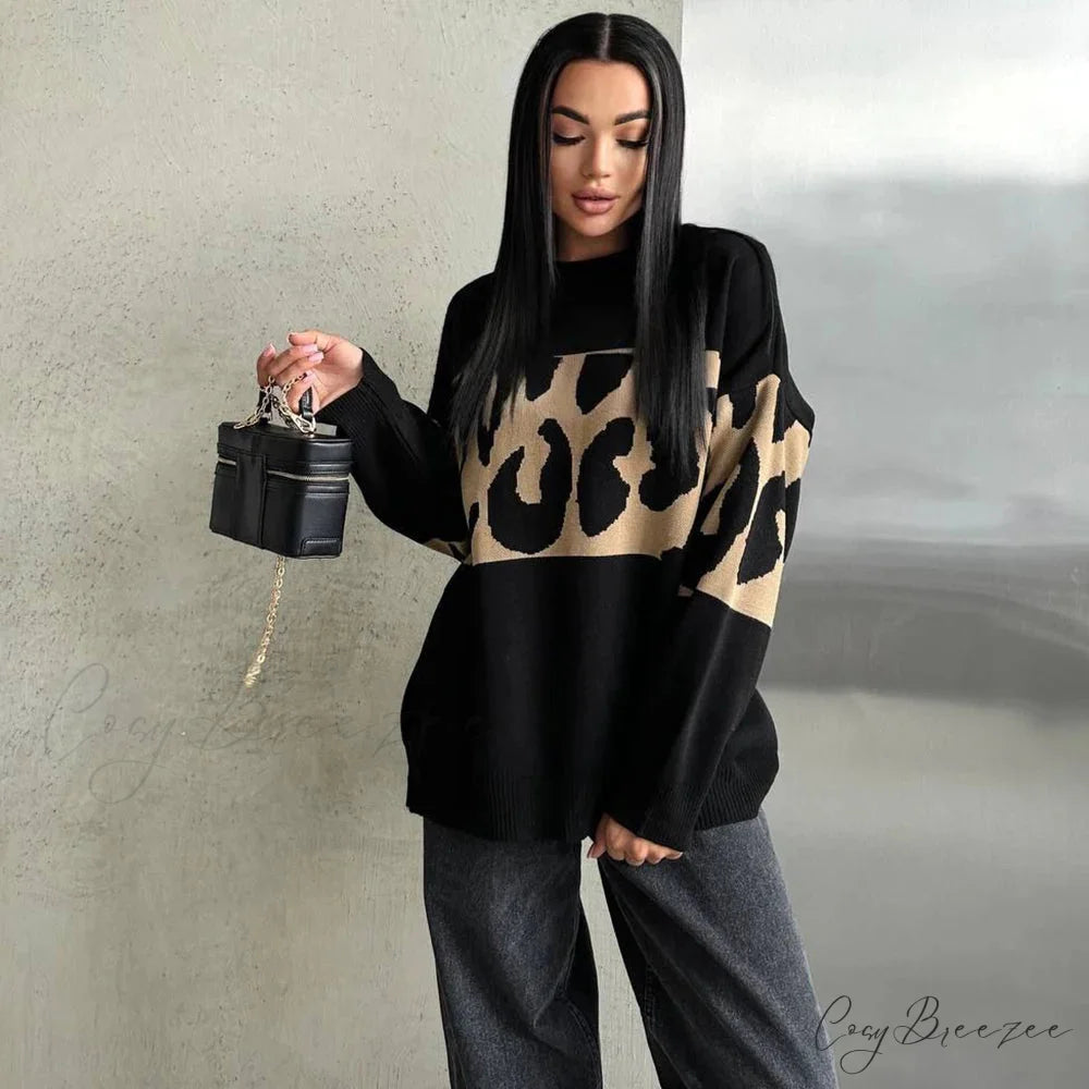 Vintage Leopard Print Loose Oversized Sweater swraters-241228