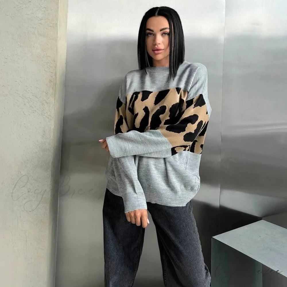 Vintage Leopard Print Loose Oversized Sweater swraters-241228