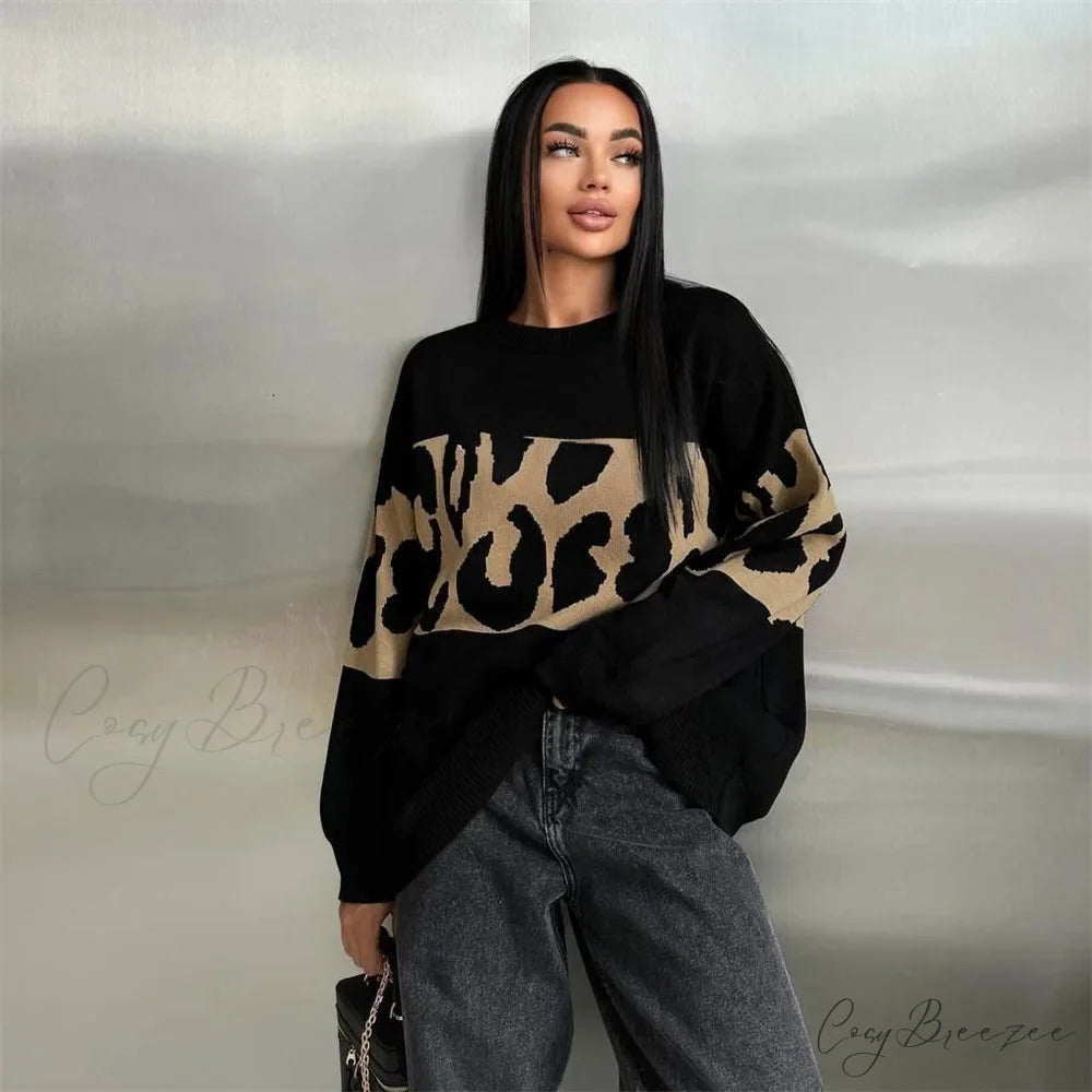 Vintage Leopard Print Loose Oversized Sweater swraters-241228