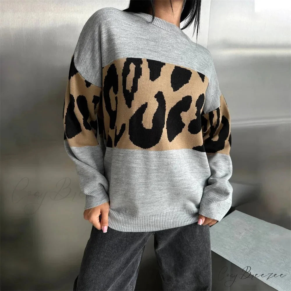 Vintage Leopard Print Loose Oversized Sweater swraters-241228