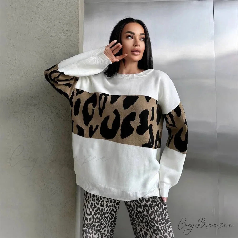Vintage Leopard Print Loose Oversized Sweater swraters-241228