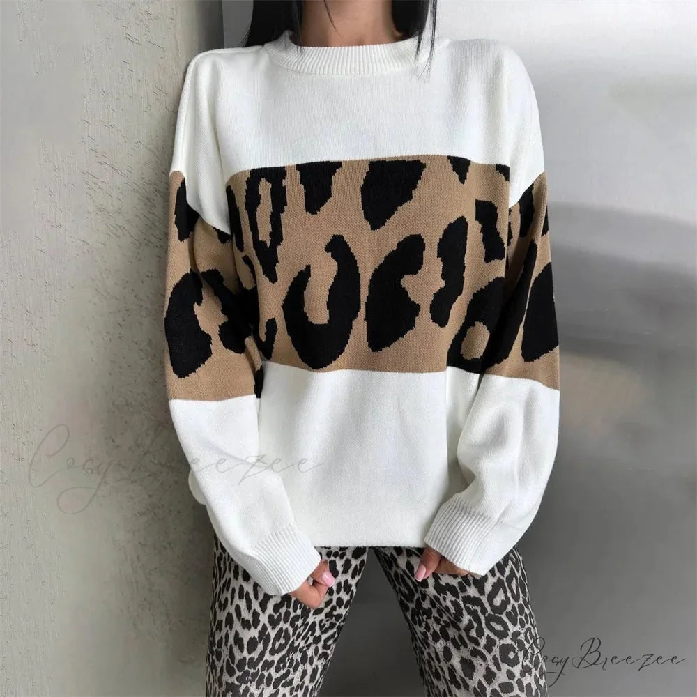 Vintage Leopard Print Loose Oversized Sweater swraters-241228