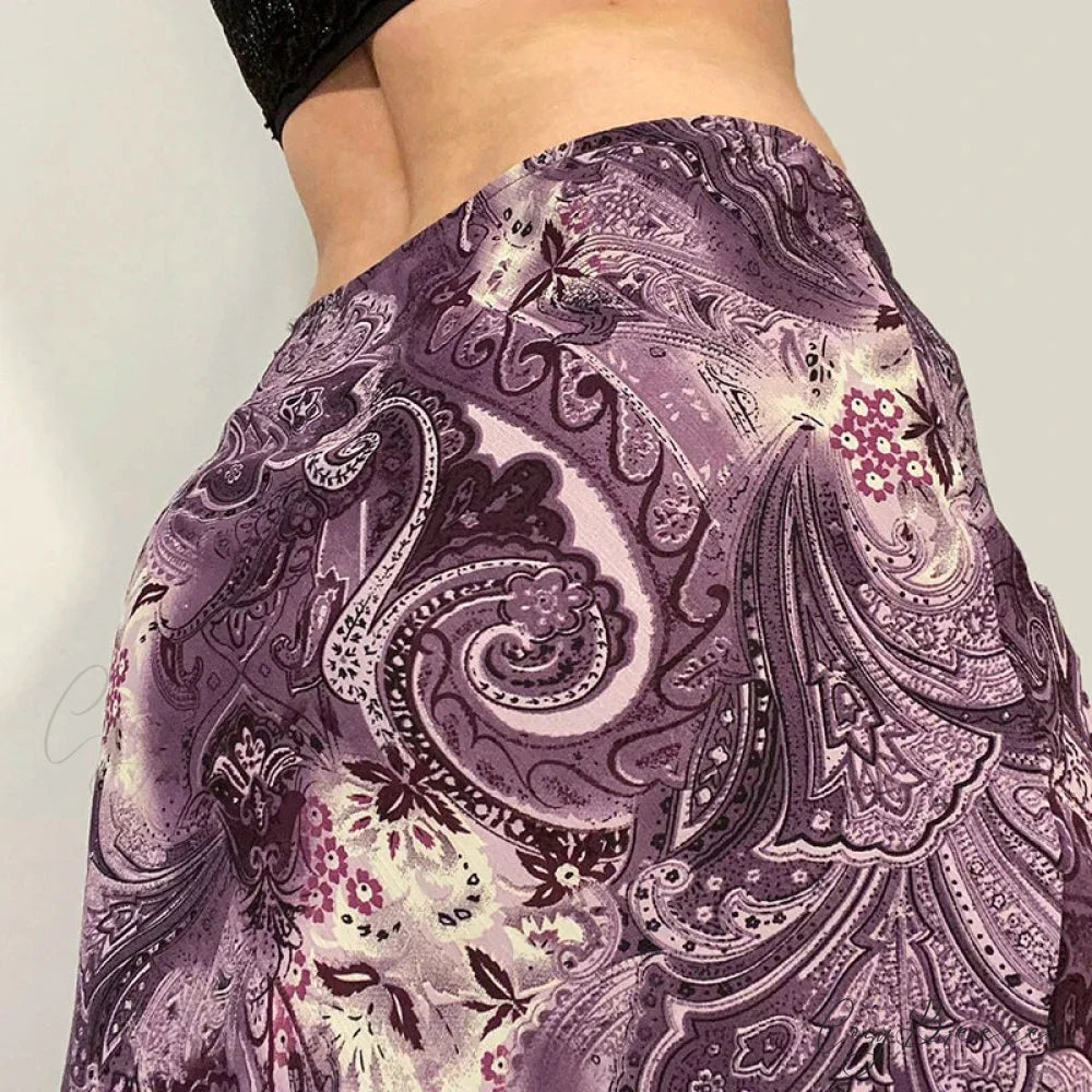 Vintage Mesh Purple Skirt Low Waist Aesthetic Outfits skirt-250126