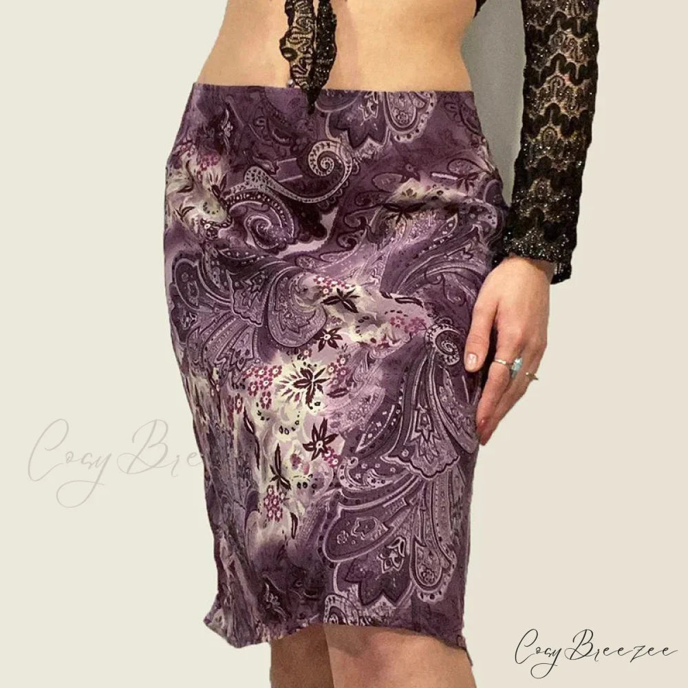Vintage Mesh Purple Skirt Low Waist Aesthetic Outfits skirt-250126