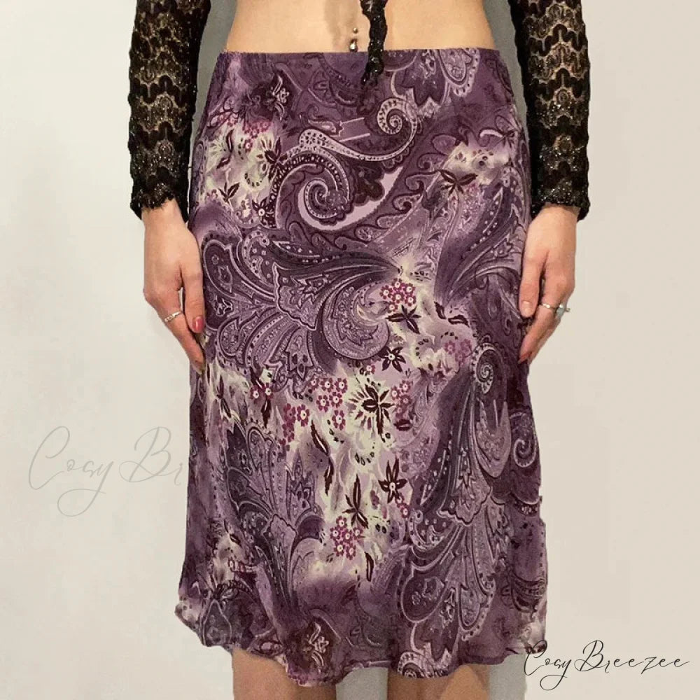 Vintage Mesh Purple Skirt Low Waist Aesthetic Outfits PURPLE / S skirt-250126