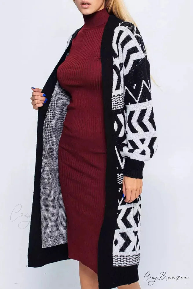 Vintage Patchwork Long Cardigan Black / L