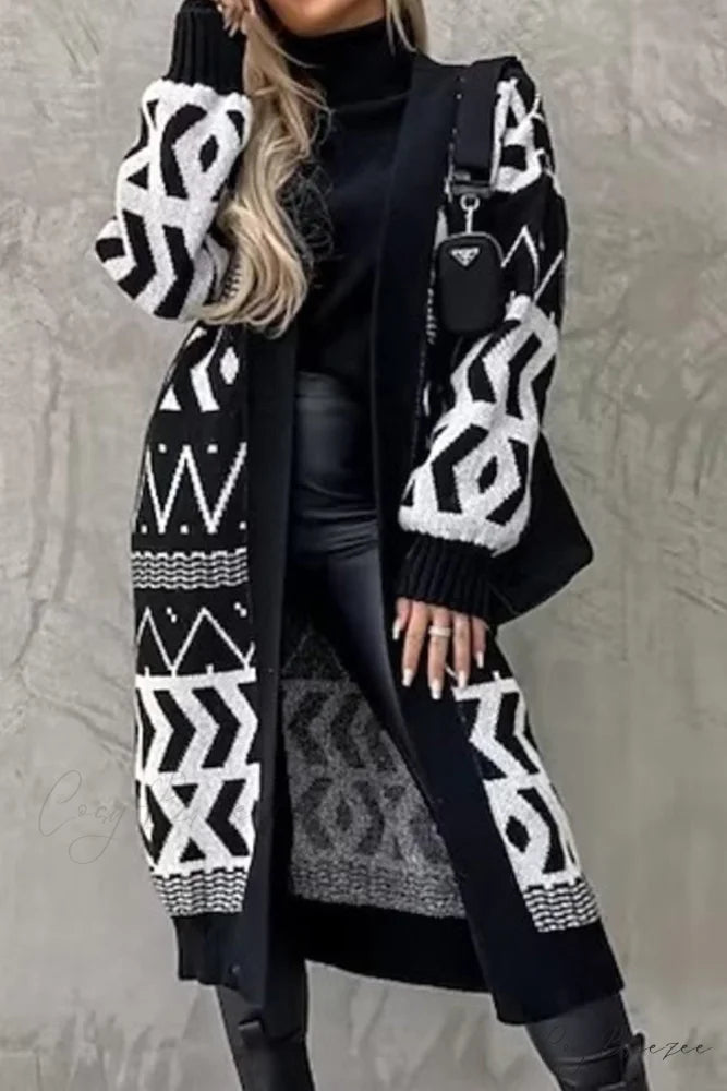 Vintage Patchwork Long Cardigan Black / S