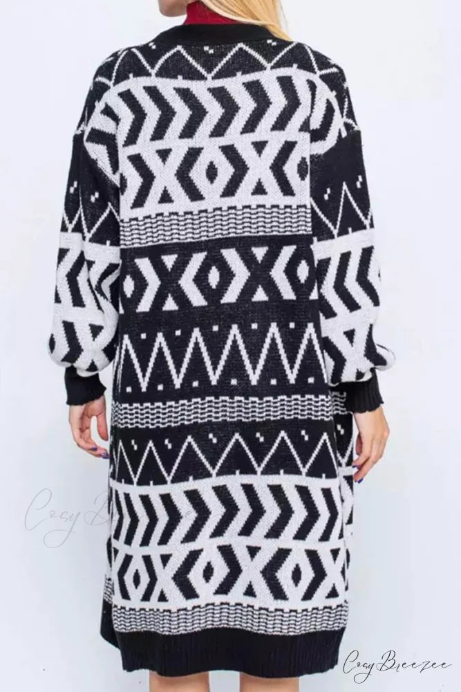 Vintage Patchwork Long Cardigan Black / XL