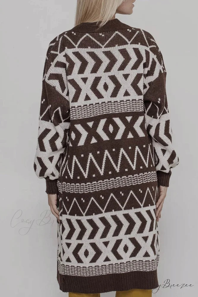 Vintage Patchwork Long Cardigan Brown / L