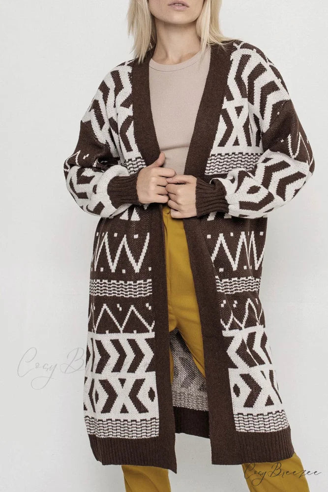 Vintage Patchwork Long Cardigan Brown / M