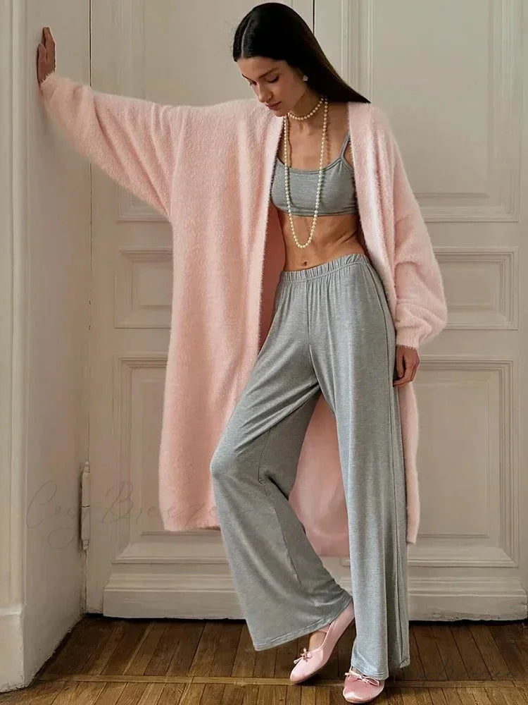 Vintage Plain Fluffy Warm Oversized Cardigan Pink / S cardigans-241228