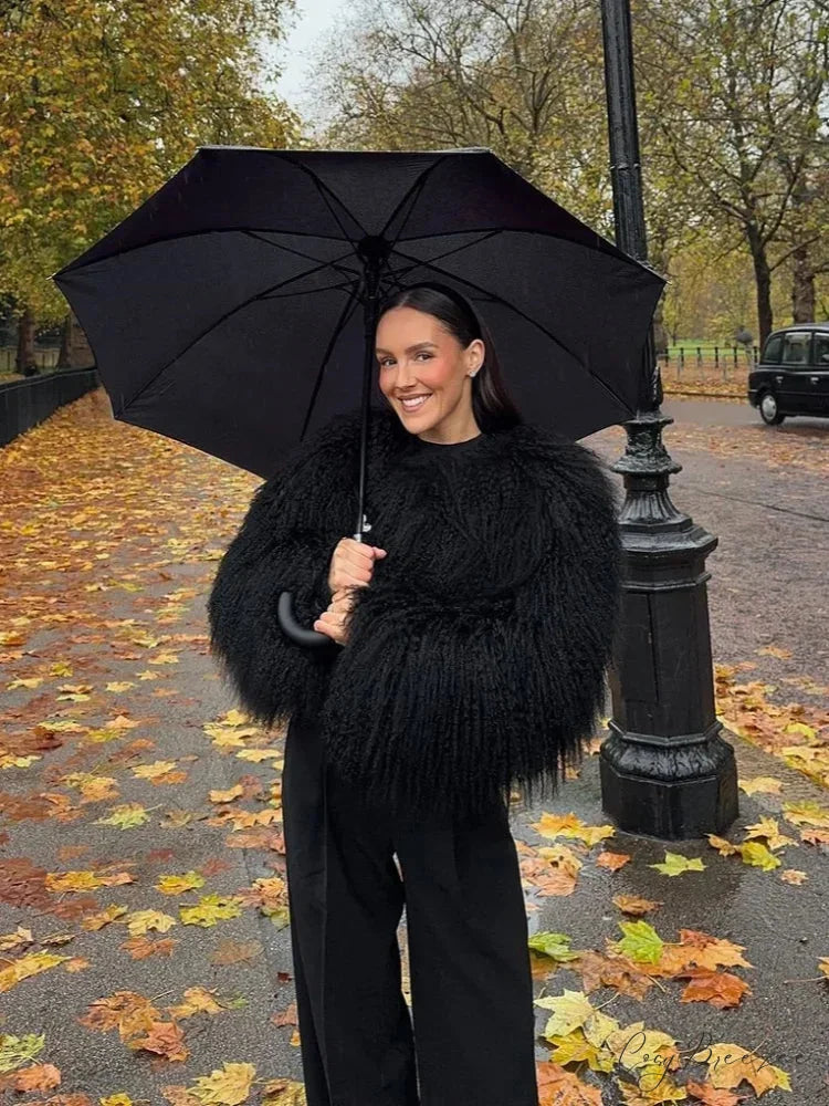 Vintage Plain Plush Fluffy Short Coat Black / S coats-241228