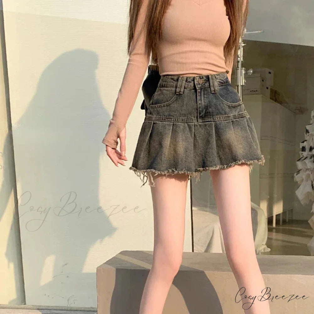 Vintage Pleated Retro Aesthetics Casual A-line Skirt