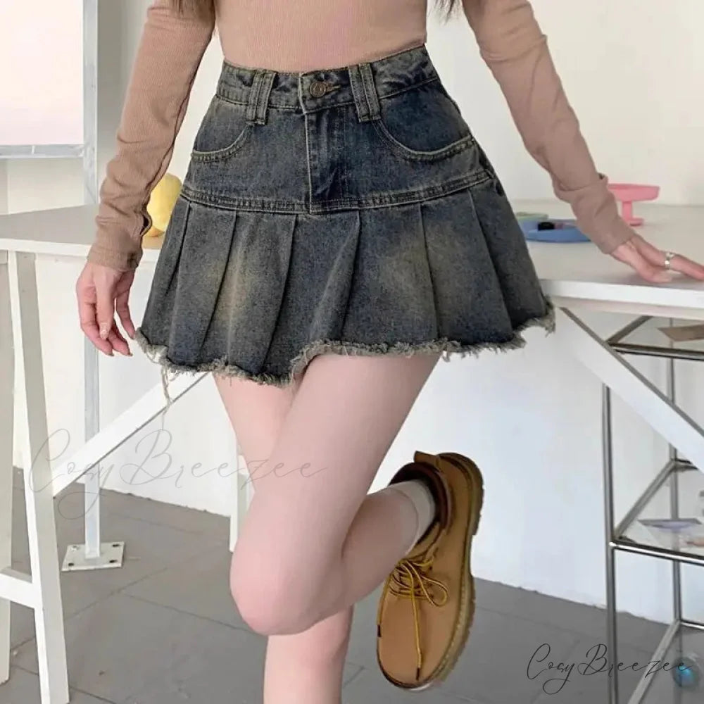 Vintage Pleated Retro Aesthetics Casual A-line Skirt