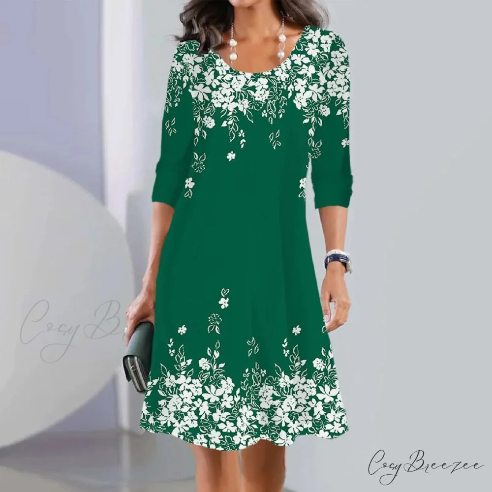Vintage Polka Dot Print Long Maxi Round Neck Short Sleeve Pockets Loose Casual Summer 2024 Dress Green / M