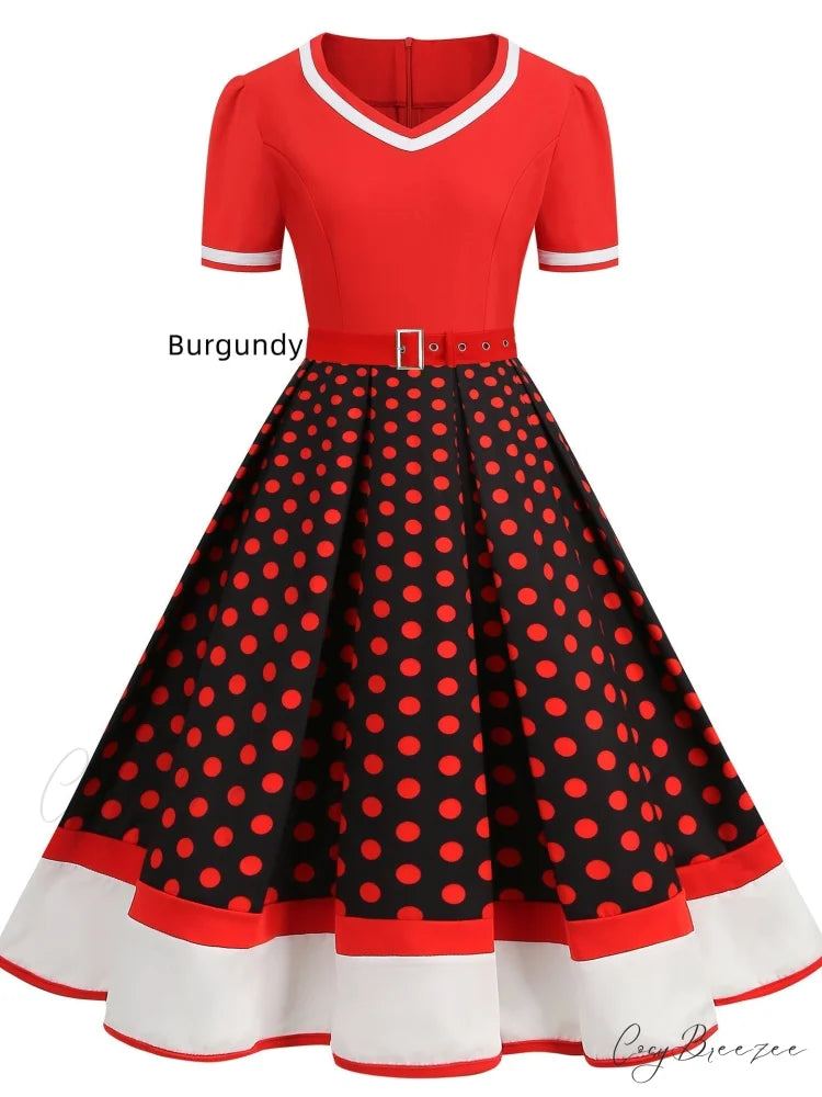 Vintage Polka Dot Rockabilly Dress - 1950s Style Short Sleeves M / Black