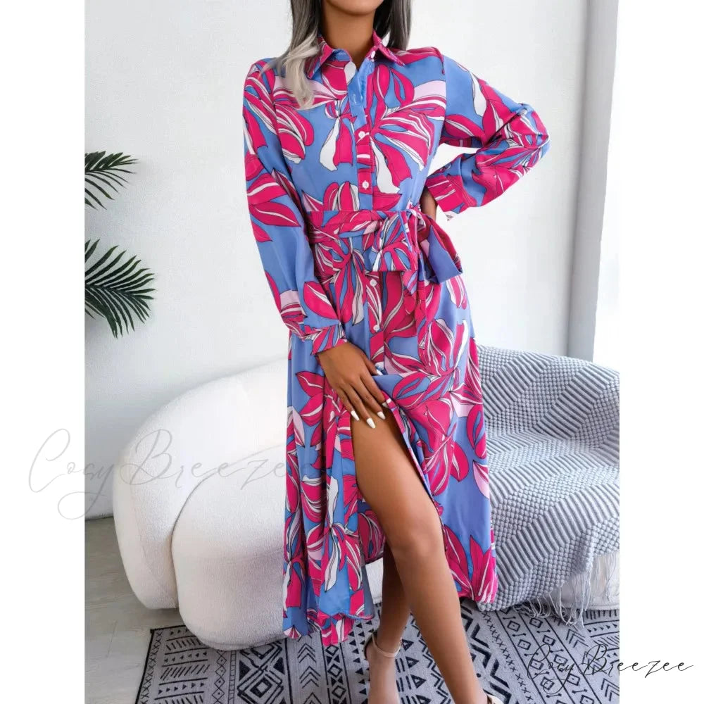 Vintage Print Shirt Maxi Floral Dress oldfloraldress-250126