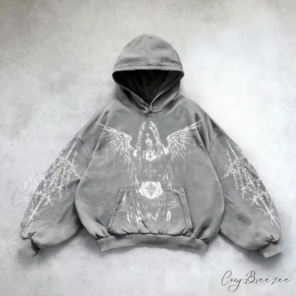 Vintage Print Zip-Up Hoodie grey / M hoodies-241228