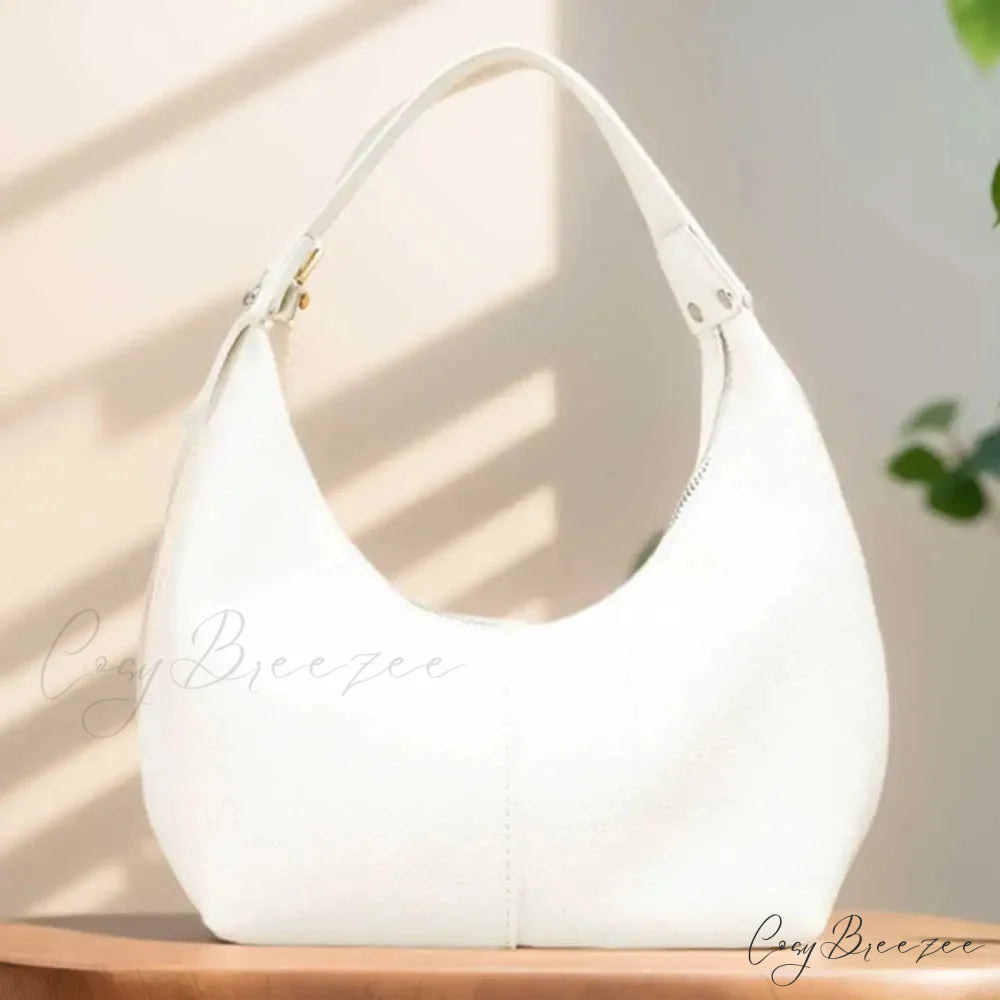 Vintage PU Leather Underarm Shoulder Bag White shoulder-250126