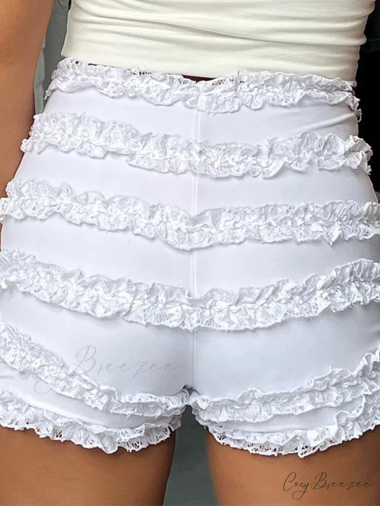 Vintage Ruffled High Waist Shorts short-250223