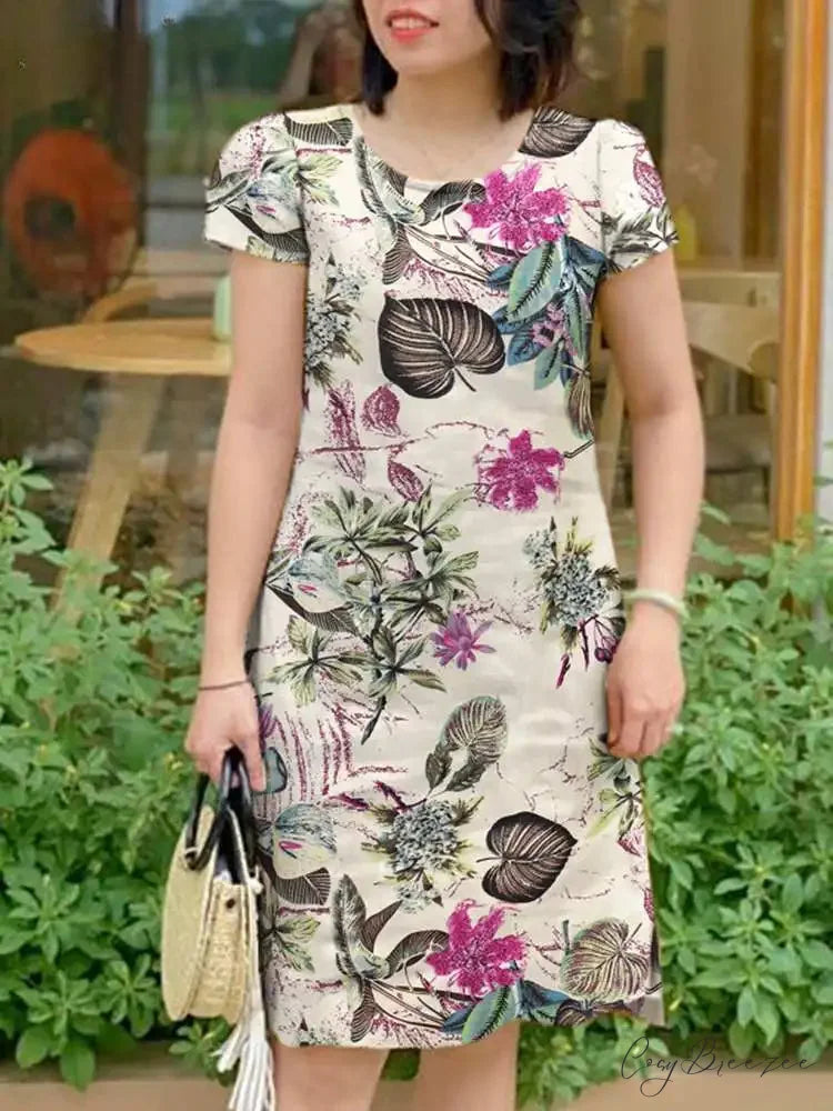 Vintage Short Sleeve Floral Holiday Dress oldfloraldress-250126