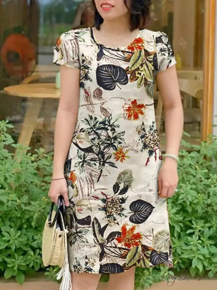 Vintage Short Sleeve Floral Holiday Dress oldfloraldress-250126