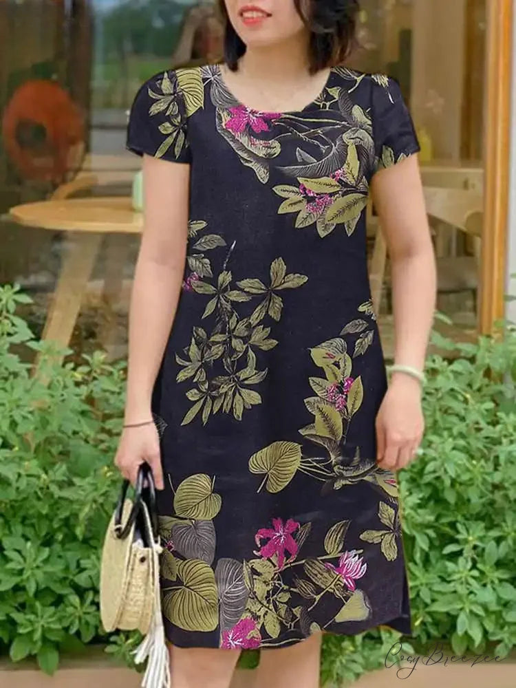 Vintage Short Sleeve Floral Holiday Dress oldfloraldress-250126
