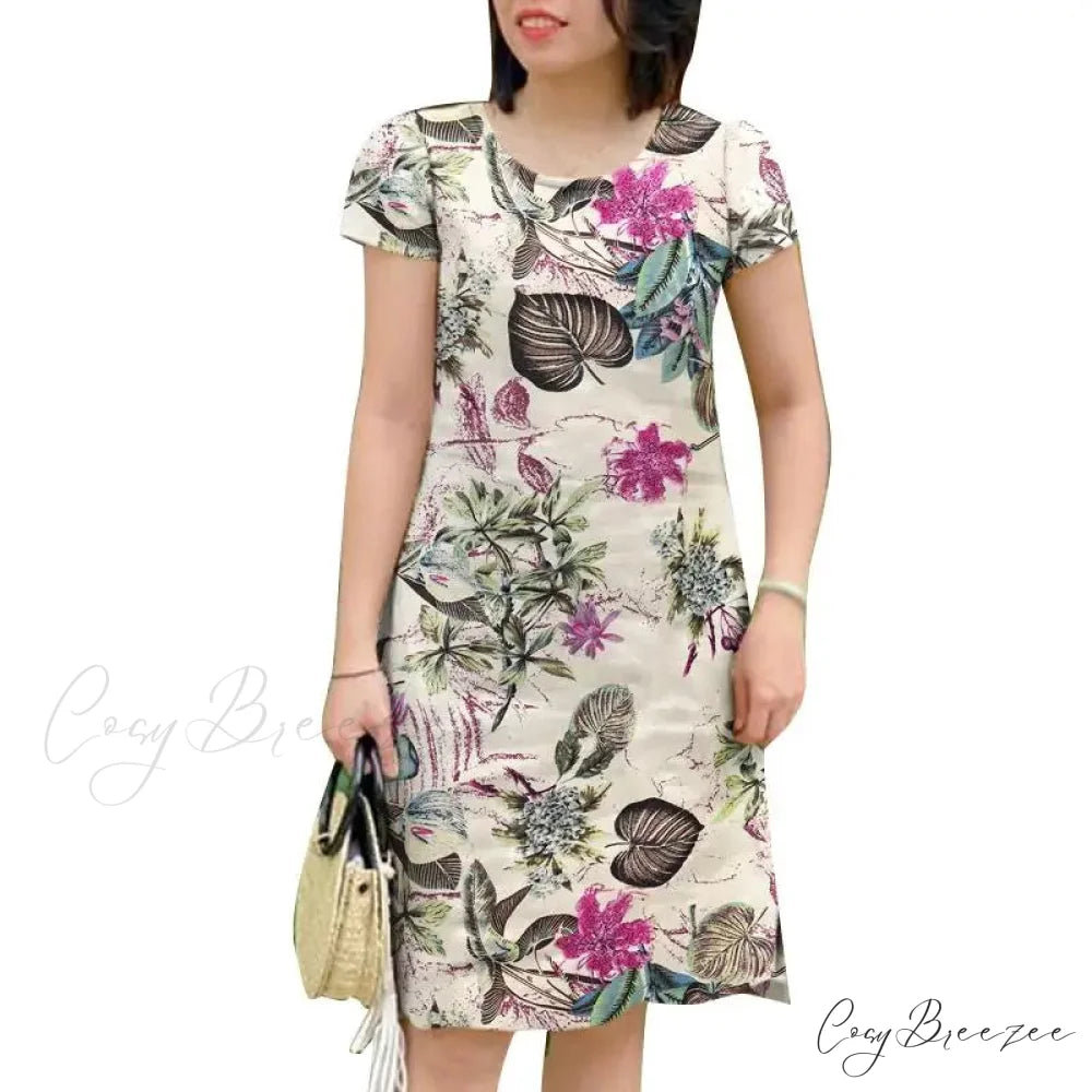 Vintage Short Sleeve Floral Holiday Dress Red / S oldfloraldress-250126