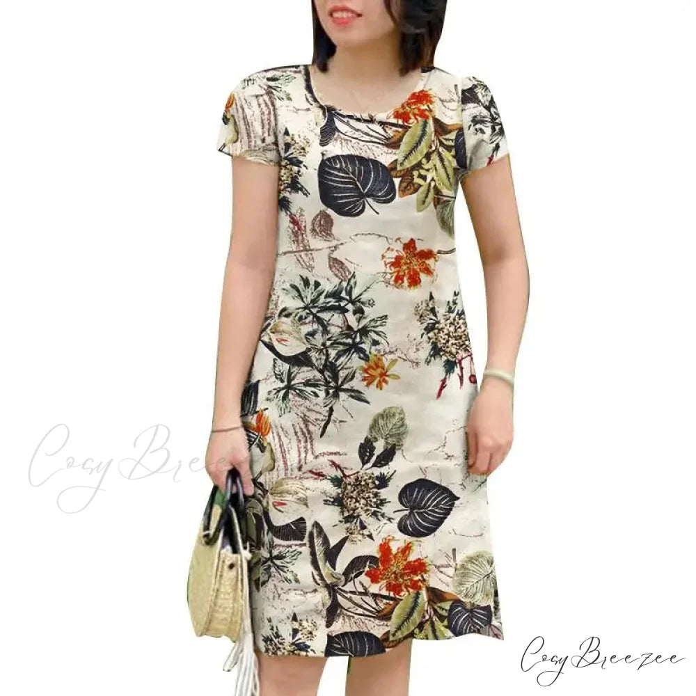 Vintage Short Sleeve Floral Holiday Dress Yellow / S oldfloraldress-250126