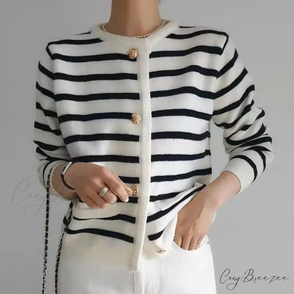 Vintage Striped Loose Knitting Simplicity Knit Cardigan cardiagn-250126