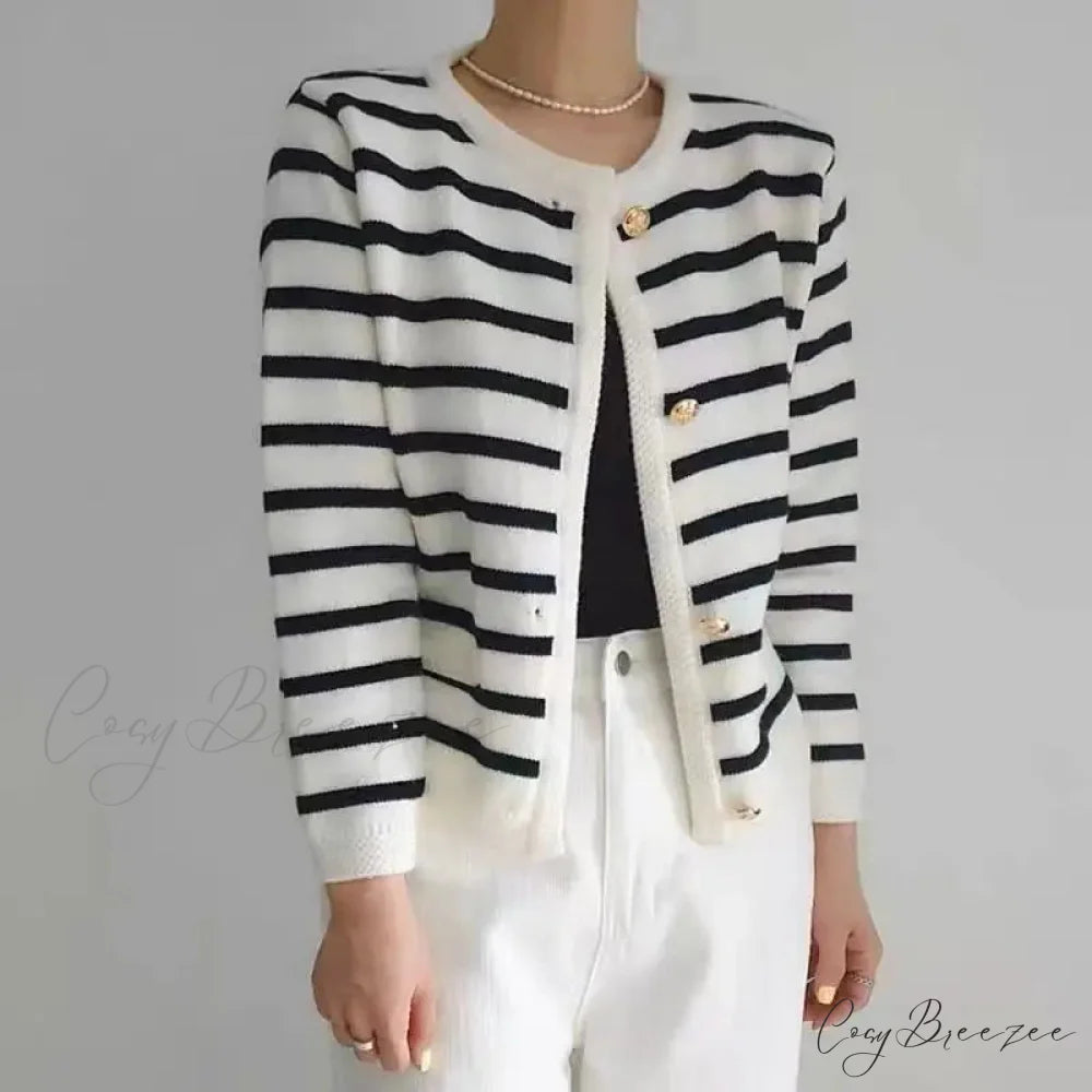 Vintage Striped Loose Knitting Simplicity Knit Cardigan cardiagn-250126