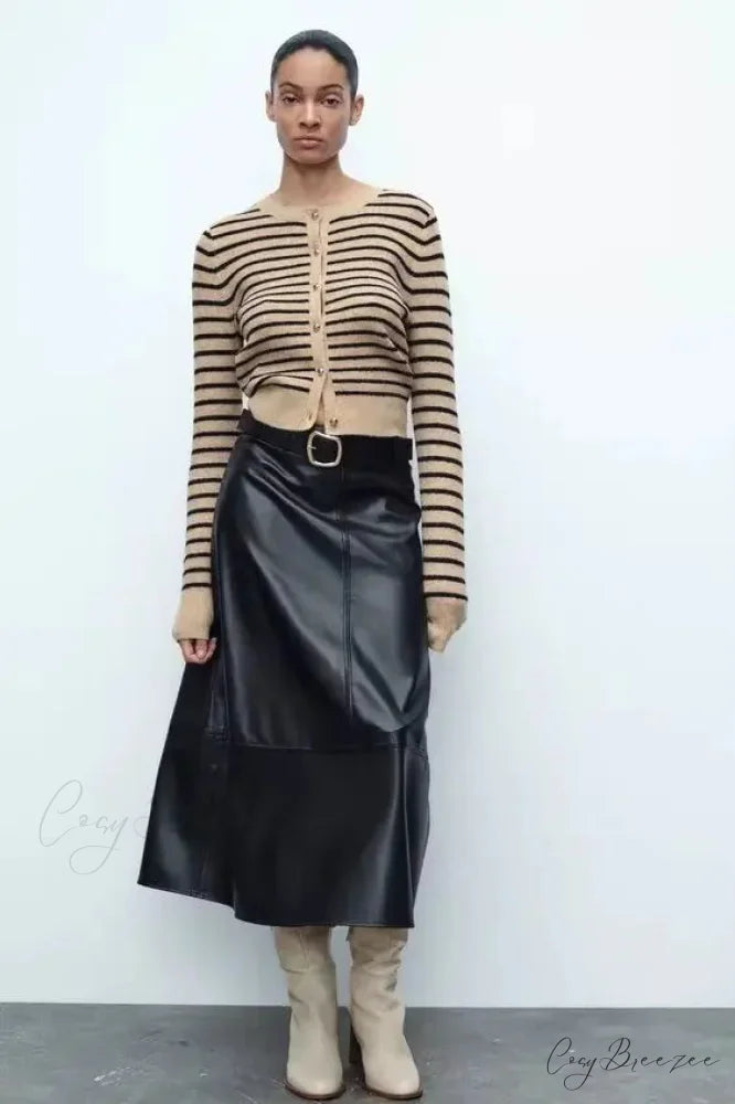 Vintage Striped Printed Round Neck Cardigan cardigans-241228