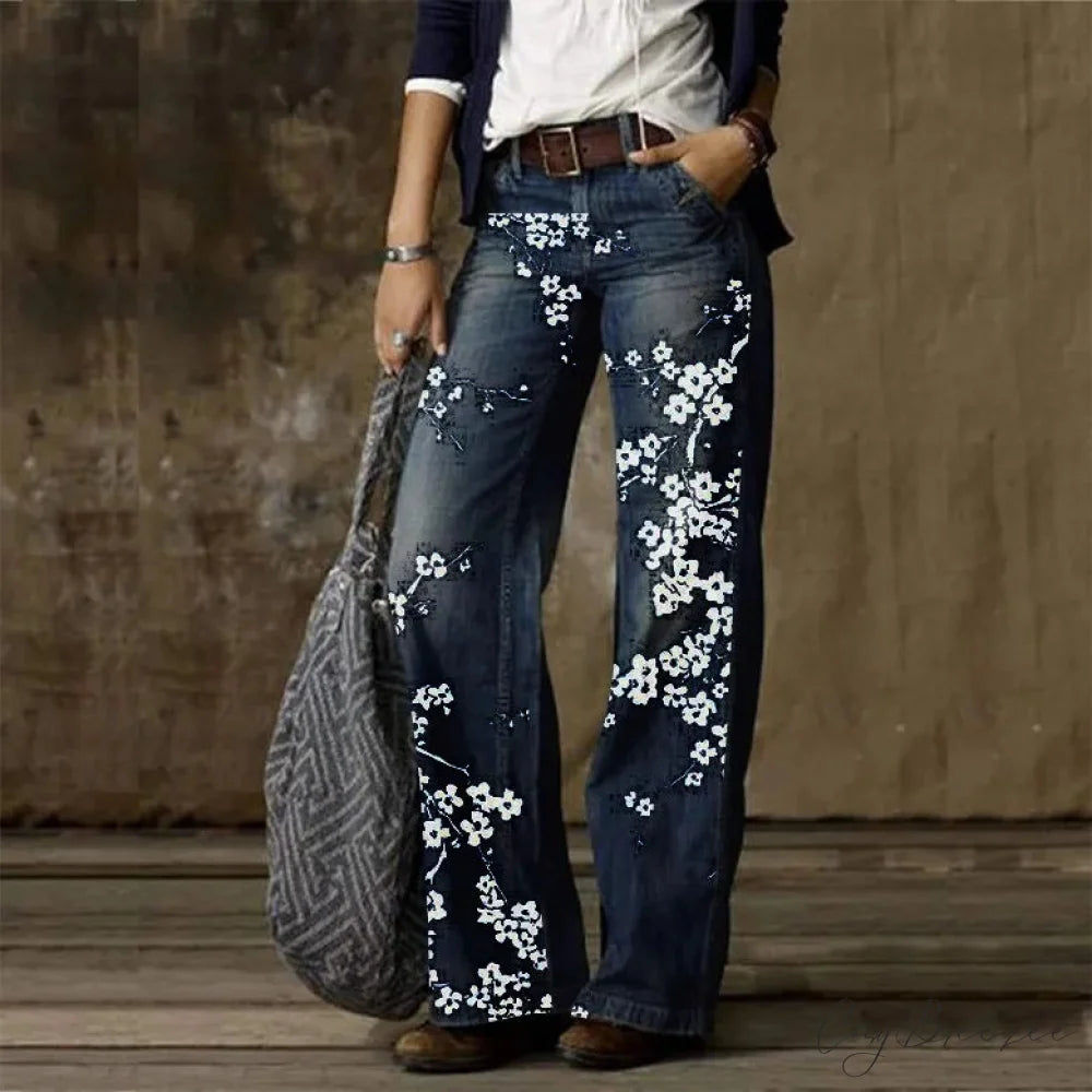 Vintage Style Loose Wide Leg Harajuku Streetwear Straight Denim Fashionable Jean Dark Blue / S