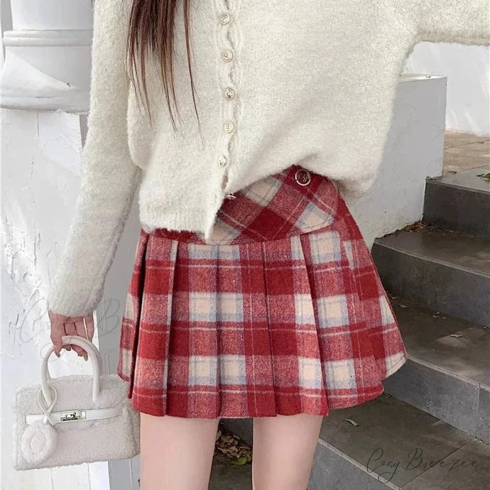Vintage Sweet Korean Cute Kawaii Stylish Autumn Winter Trendy Mini Skirt