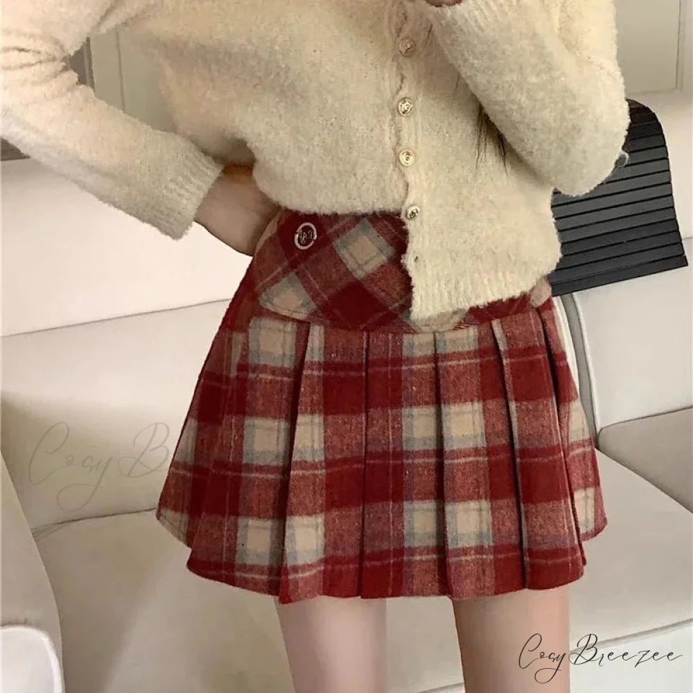 Vintage Sweet Korean Cute Kawaii Stylish Autumn Winter Trendy Mini Skirt