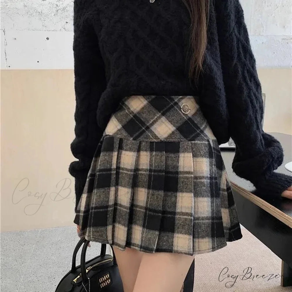 Vintage Sweet Korean Cute Kawaii Stylish Autumn Winter Trendy Mini Skirt