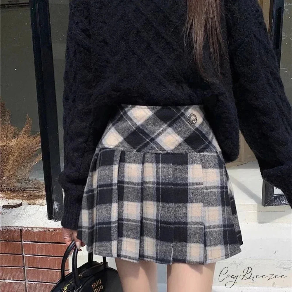 Vintage Sweet Korean Cute Kawaii Stylish Autumn Winter Trendy Mini Skirt
