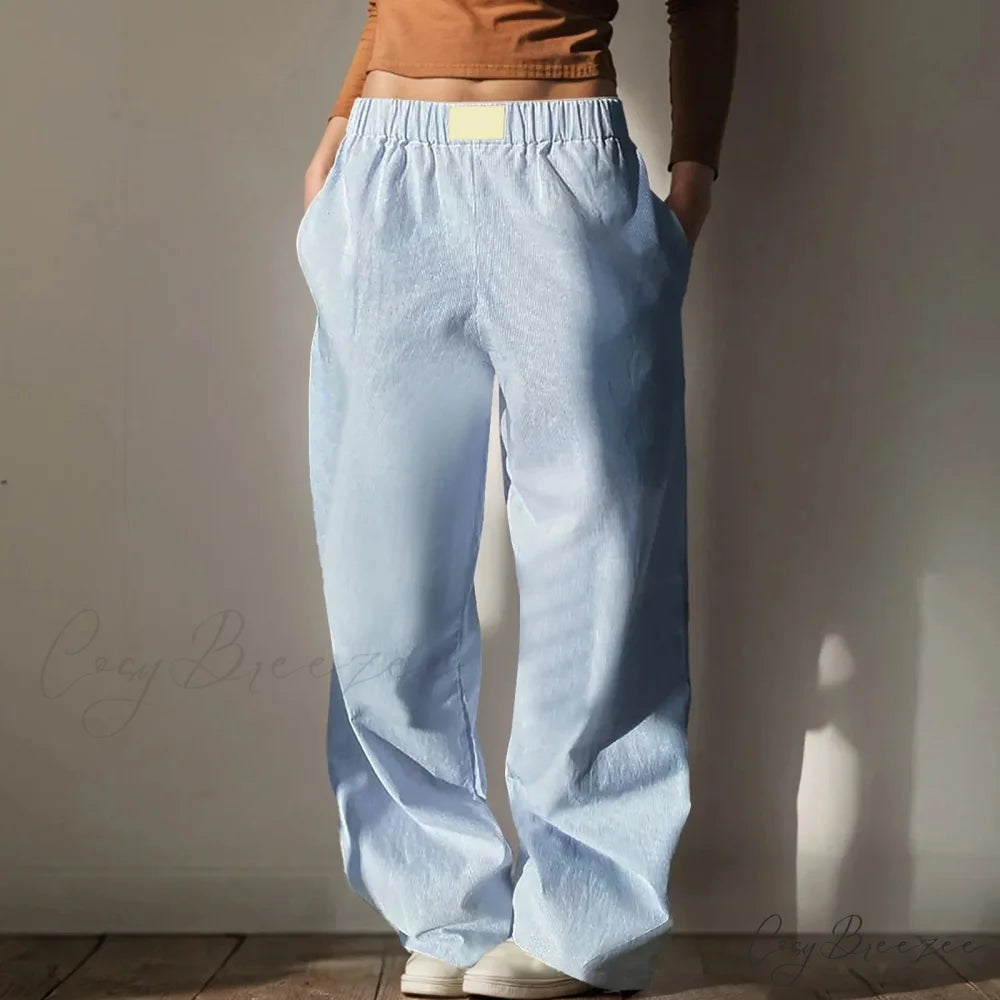 Vintage Wide Leg Drawstring High Waist Pants Sky Blue / XS pants-241228