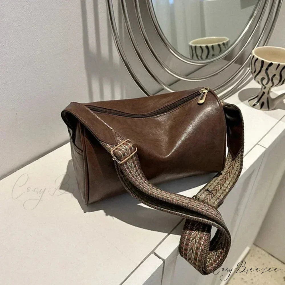 Vintage Wide Strap Crossbody Shoulder Bag Dark Brown shoulder-250126
