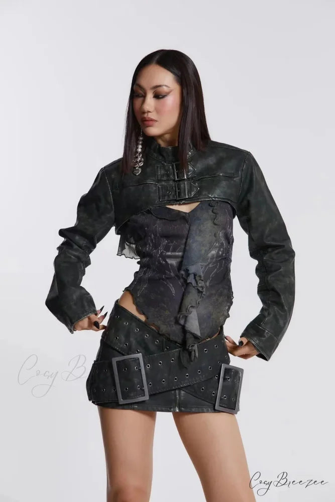 Vintage Zipper Elevated-Waist Skirt skirts-250223