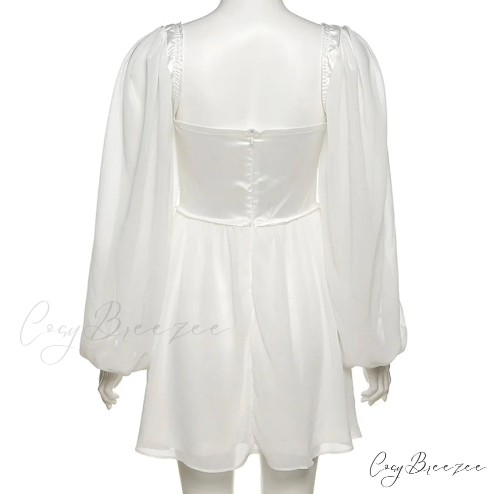 Waist Party Women Slim Autumn White Office Solid Elegant Gown Mini Spring - Lady for A-Line High Dress