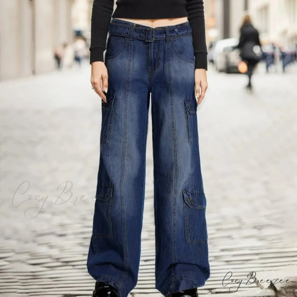 Waist Striped Skinny Vintage Retro Jeans Sky Blue / XS