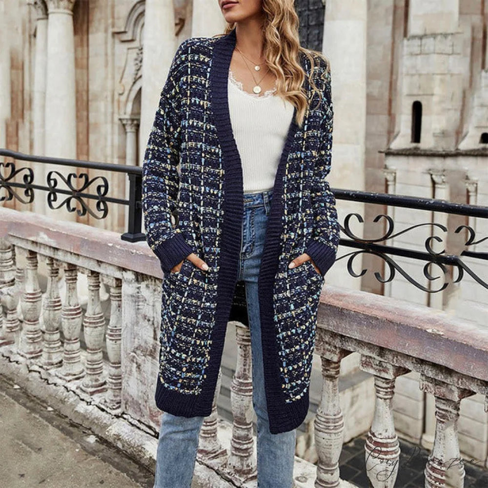 Warm Casual Colorful Cardigan Blue / S