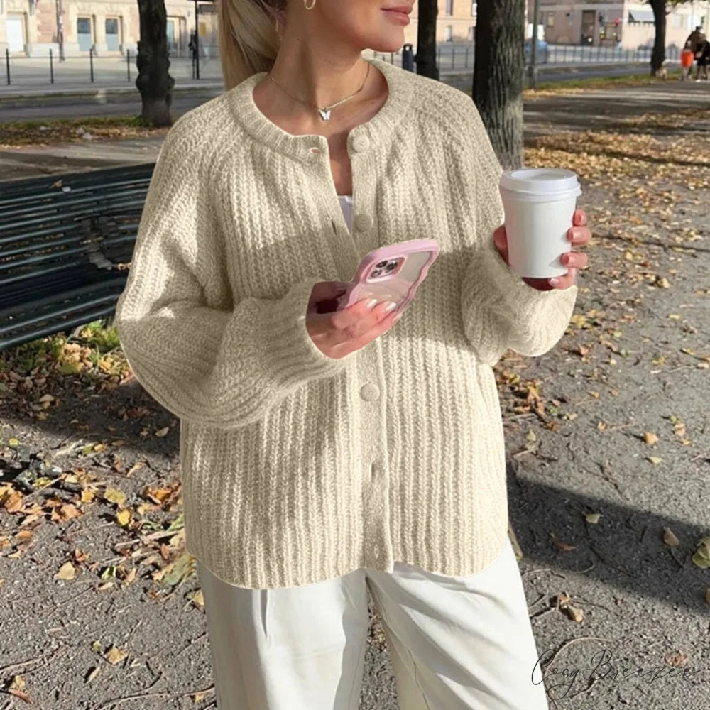 Warm Chunky Knit Long Sleeve Red Cardigan Light Yellow-1 / S