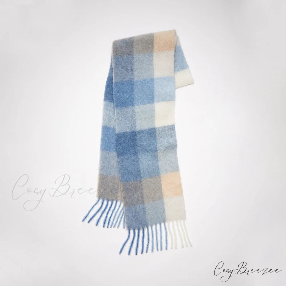 Warm Cozy Soft Thick Stylish Classic Trendy Checkered Rainbow Scarf Green