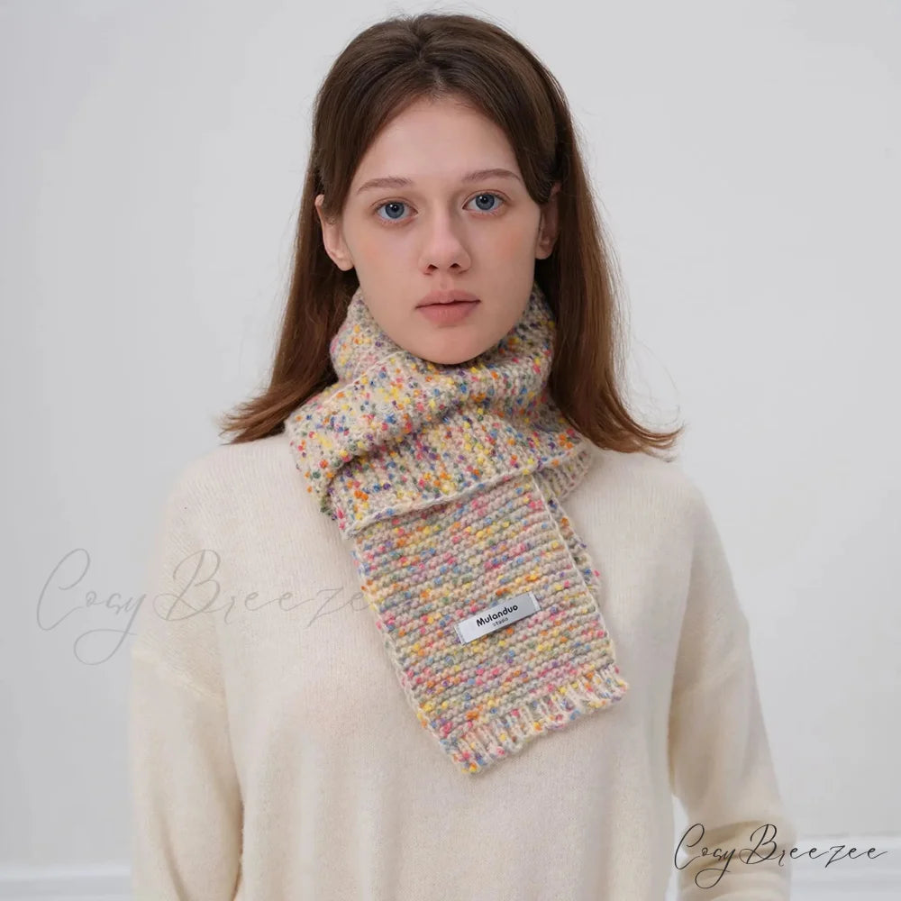 Warm Multi-Color Dot Acrylic Cashmere Small Scarf for Autumn Winter