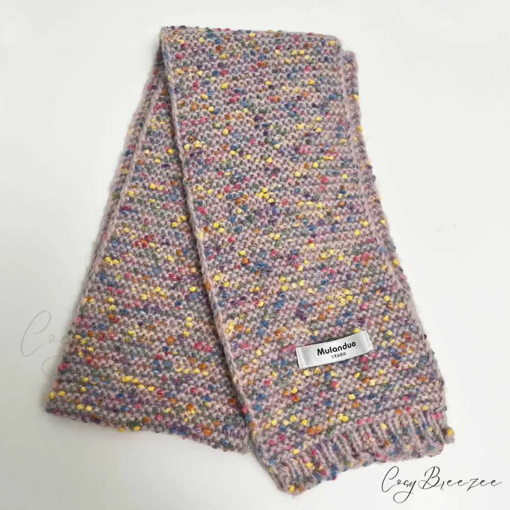 Warm Multi-Color Dot Acrylic Cashmere Small Scarf for Autumn Winter Lavender / L146CM W14CM